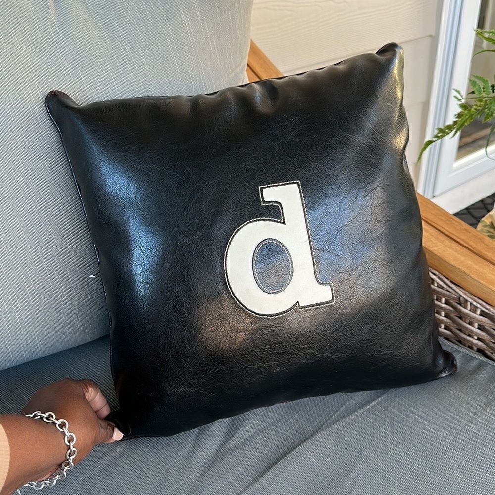 Modern Faux Leather “D” Accent Pillow 16”x16”